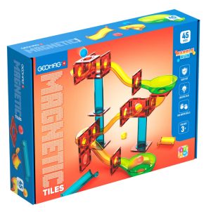 Магнитен конструктор, Geomag, Разноцветни плочки, Писта с топчета , 45 части
