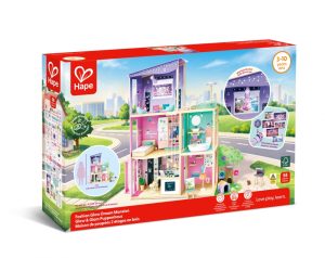 Дървен комплект, Hape, Голяма къща за кукли със светлини и звуци, 58 части, 135 x 37 x 125 см