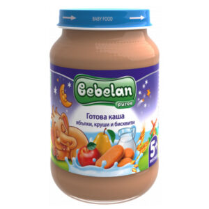 Млечна каша Bebelan Puree - Ябълки, круши и бисквити, 190 g